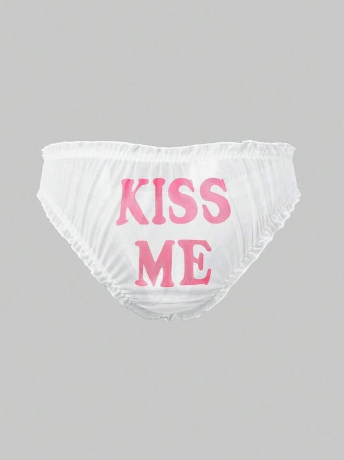 White "KISS ME" mesh brief